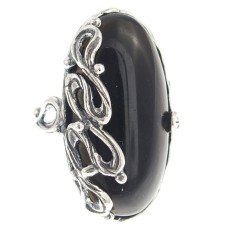 Кольцо из мельхиора в посеребрении с чёрным агатом "Кассиопея", артикул 2536-1