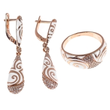 Кольцо (18,5 р.) с серьгами из серебра с золочением и эмалиевым покрытием "Нежность", артикул 2137