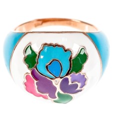 Кольцо серебряное с золочением и эмалью "Лубок", артикул 2129