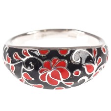 Кольцо серебряное с эмалью "Хохлома", артикул 2086-1