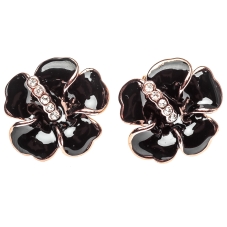 Серьги позолоченные с эмалью "Чёрный цветок", артикул 2099