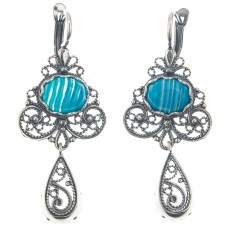 Серьги из мельхиора в посеребрении с голубым агатом "Велена", артикул 2578-1