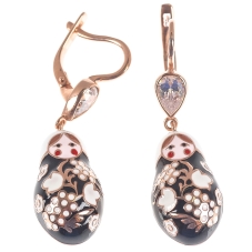 Серьги серебряные с позолотой и фианитами "Матрёшки", артикул 1783-1